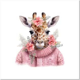 Pink Christmas Giraffe Posters and Art